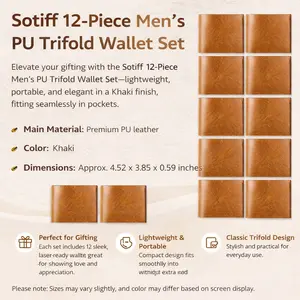 12 Pack Men’s Trifold Wallets Bulk Lot – PU Leather Khaki Wallets for Resale, Gifting, Laser Engraving & Wholesale
