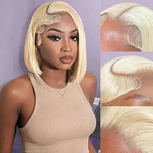 Blonde Bob Wig Human Hair Straight 613 Bob Wig Human Hair 12 Inch 180 Density 613 Blonde Suitable for All Hair Types 13x4 HD Transparent Lace Wigs for Women Glueless Wigs with Baby Hair