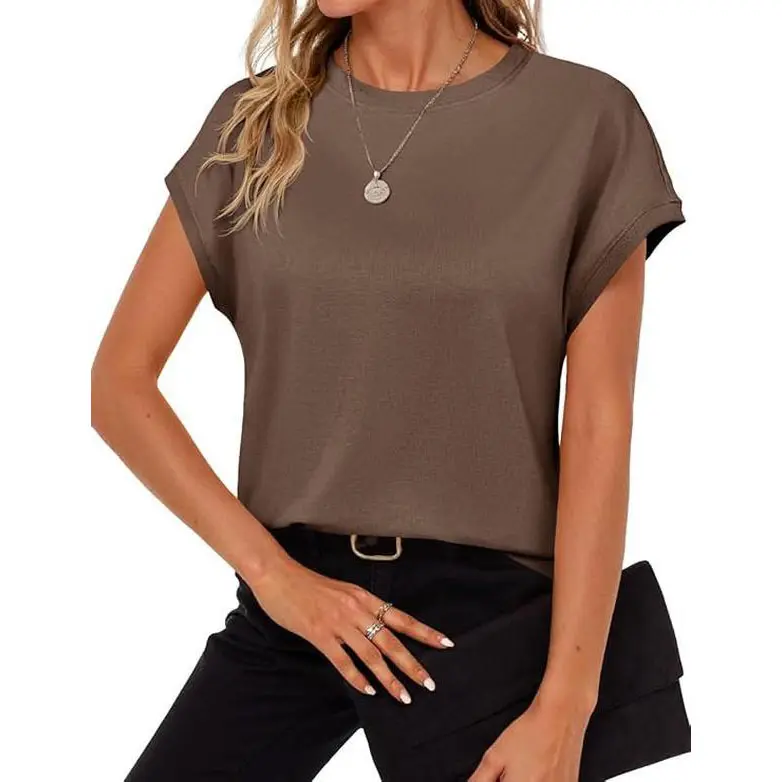 Cicy Bell Women's Summer Cap Sleeve T-Shirt Casual Loose Fit Tunic Tops Crew Neck Tee Shirts Soft Comfortable Fabric Breathable Basic Tee