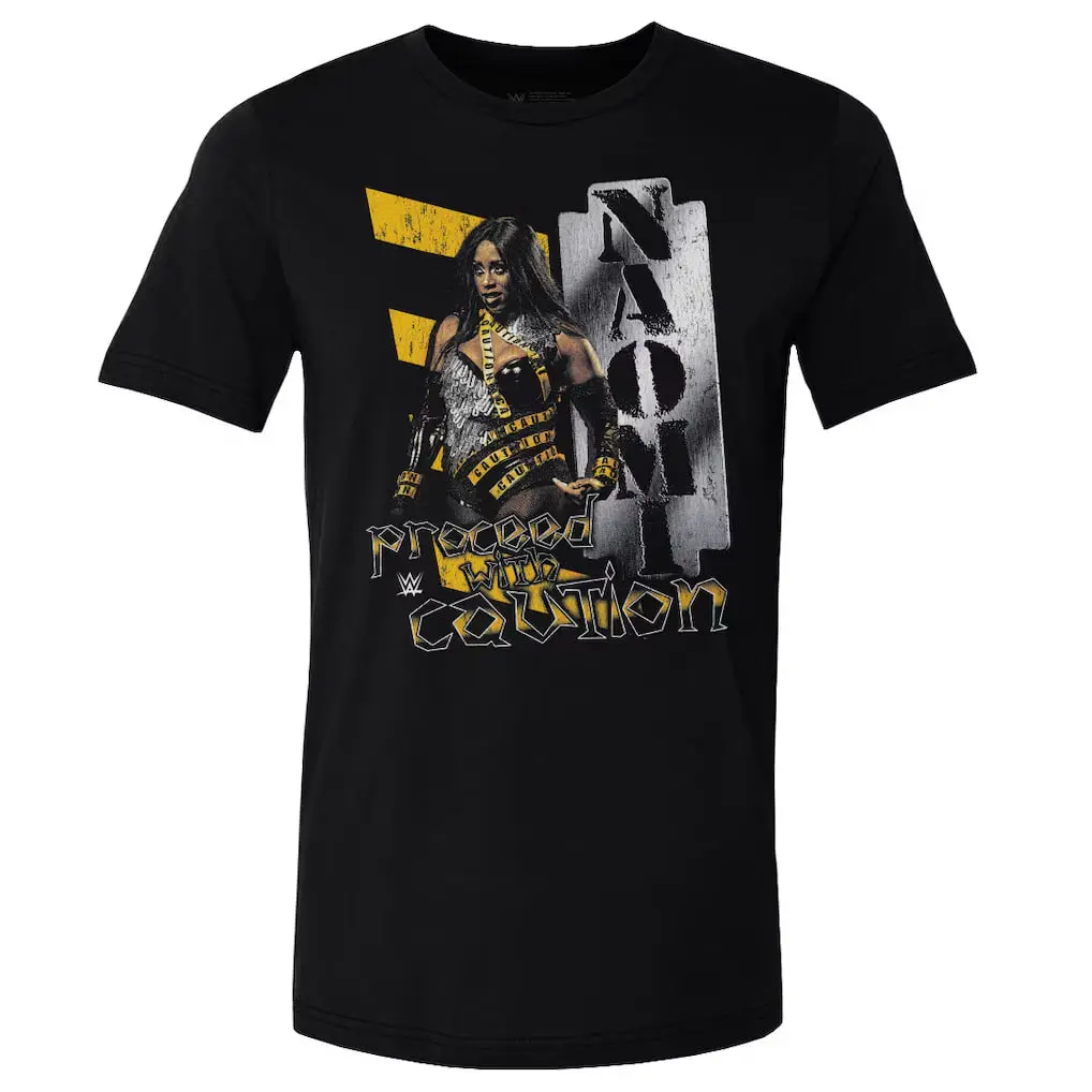 Men's 500 Level Black Naomi Proceed With Caution T-Shirt, Fashion Cotton, Full Colors, Full Sizes, For Men, For Women