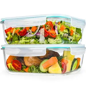 GEHE 9.8 Cup / 78 Oz Large Glass Food Storage Containers with Lids, 2 Pack Glass Meal Prep Containers Set with Airtight Locking Lids - Storing Food, Baking, Leakproof, Freezer, Microwave & Oven Safe