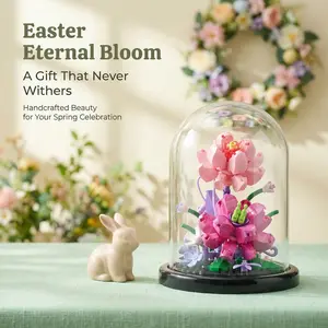 DIY Easter Forever Flower Building Kit - Tiny Building Block Assembly with Display Case. Cute Spring Desktop Decor & Gift for Kids, Teens, or Her.