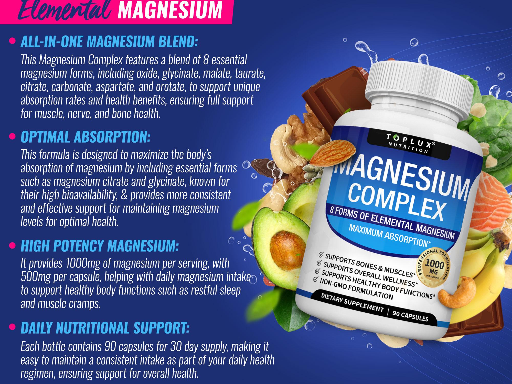 Toplux Magnesium Complex 8 Essential Magnesium Supplement 1000mg