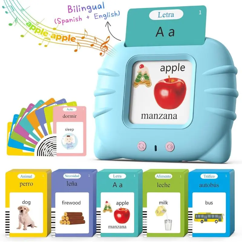 KIDGENIUS Bilingual English & Spanish Talking Flash Cards for Kids Ages 2-8 | 224 Sight Words Interactive Educational Toy | Preschool Vocabulary Learning | Summer Travel Indoor Outdoor Fun | Perfect Kids Gift | Outdoorfun Interaction,backtoschool