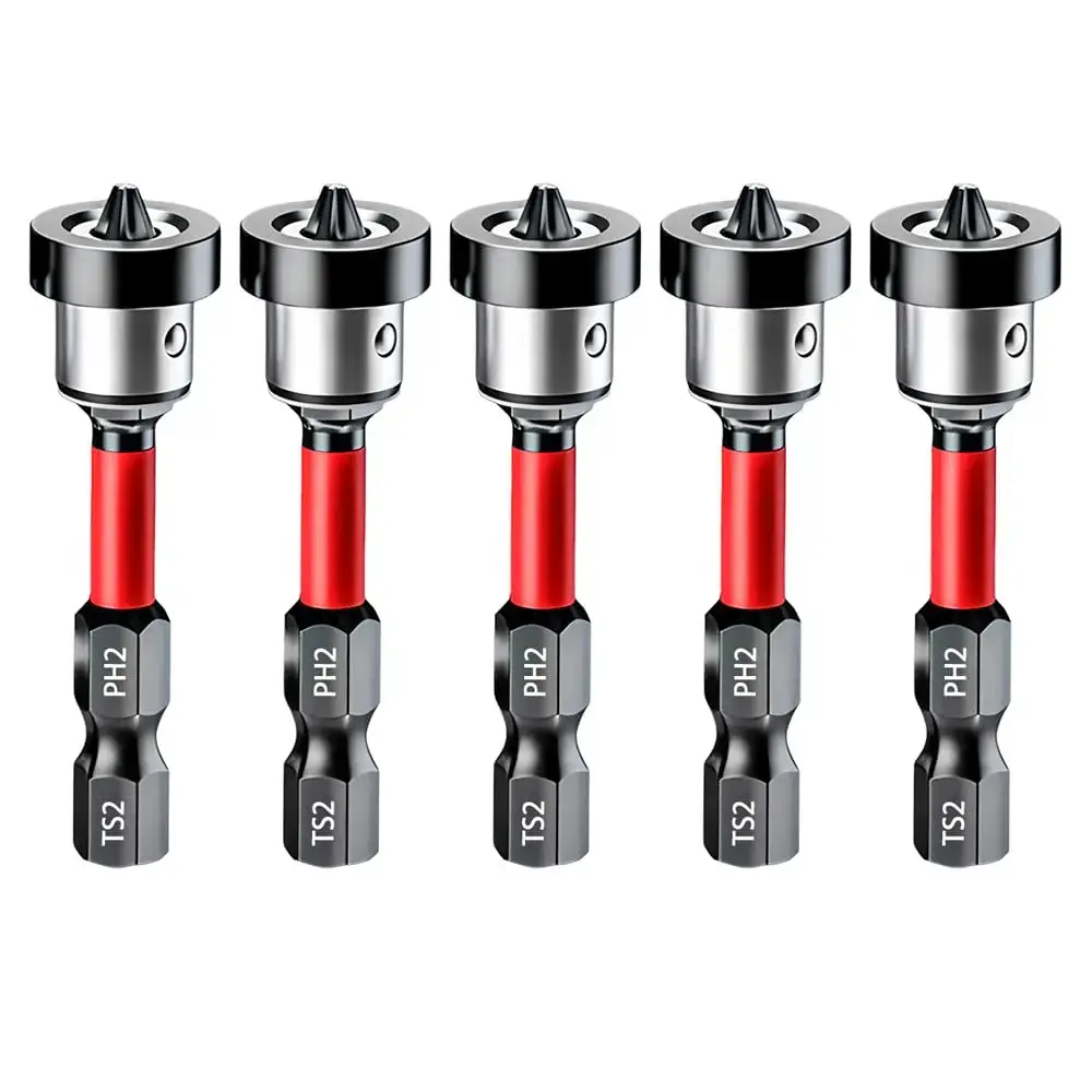 5pcs Drywall Bit Attachment with Depth Stop, PH2 Magnetic Drywall Screwdriver Bits for Countersinking Drywall Screws in Plasterboard, 1/4 Inch Hex Shank Plasterboard Bit summerwins