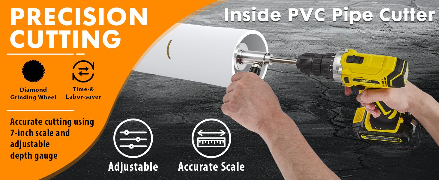 Inside Pipe Cutter for PVC Pipe Cutter, with Diamond Grit Cutting Wheel and Handle, Fit for 1-1/2 Inch to 8 Inch,7 Inch Adjustable Cutting Depth,1/4in Hex Shank Fit for Impact Drivers