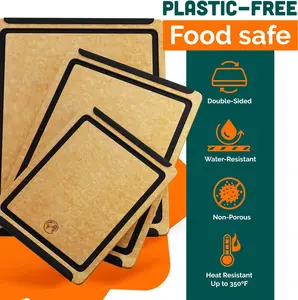 Earth’s Dreams Wood Fiber Cutting Board Set 3-Piece Non-Toxic Dishwasher Safe Heavy-Duty Charcuterie Boards Tan Black