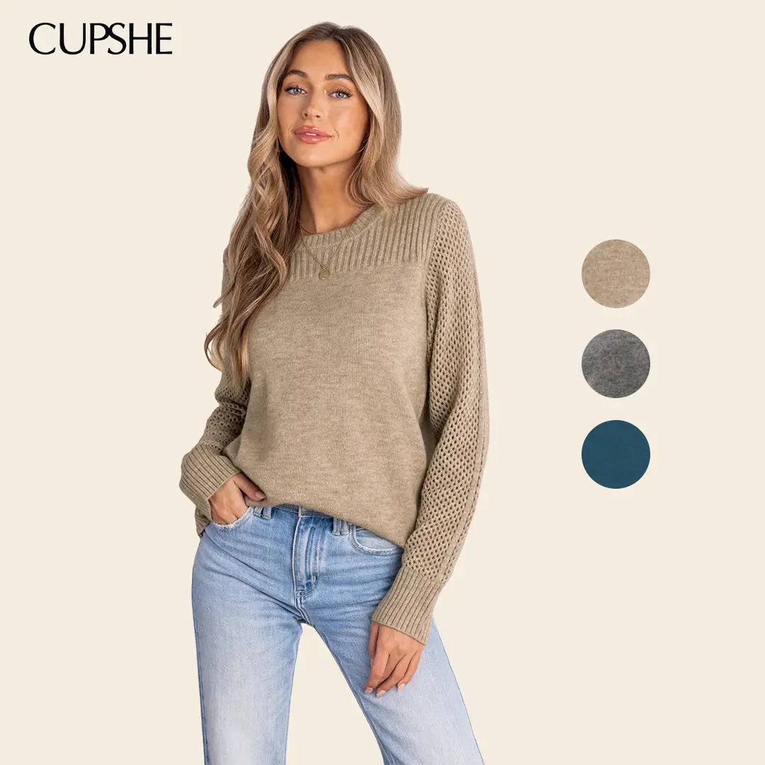 CUPSHE Women's Cardigan Crewneck Long Sleeve Knit Cardigan Sweater Womenswear Knitwear Tops for Fall Casual and Basic Knitted Shirt Knitting Khaki Fitted Cardigan for Women#tiktokshopbacktoschool