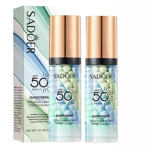 [SADOER A Summer Gift]Color Correcting Facial Serum,SPF 50 PA+++ Face Sunscreen Isolation Cream, 3 In 1 Moisturizing Essence Concealer Foundation Makeup Primer for Face