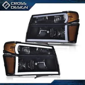 CROSSDESIGN Fit For 2004-2012 Chevy Colorado GMC Canyon LED DRL Tube Headlights Black Lamps