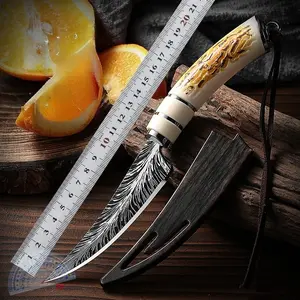 EDC Fruit Knife, Fishing Knife, Portable Knife, Stainless Steel Feather Pattern Knife, Camping Knife, Multi-purpose Knife for Kitchen and Home, Men's Gift