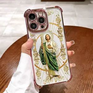 St. Jude Pattern Electroplated Airbag Shockproof Soft TPU Smartphone Case - Cellphone Accessories for iPhone X,11,12,13,14,15,16,17 Pro Max Plus Air San Judas Handheld Devices