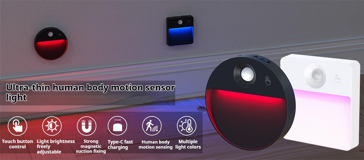 Human Body Sensor Small Ground Light Stair Step Floor Lamp Battery Powered No Wiring LED Footlight Automatic Night Light with USB Charging