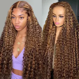 OQ HAIR 7X5 Deep Wave Lace Front Wigs Pre Plucked 4/27 Highlight Ombre Colored Glueless Wigs Honey Blonde Wear Go Wigs Beginner Friendly