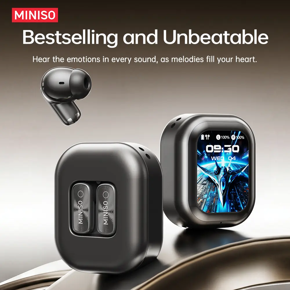 MINISO Wireless Earbuds LED Display High Fidelity Noise Cancellation Headphones, Bluetooth 6.0 Earbuds, Built-in Microphone, Touch Control, Suitable for Office, Sports, Study and Audio Calls Sweatproof for Running, Workout, Driving