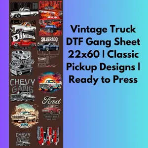 Vintage Truck DTF Gang Sheet 22x60 | Classic Pickup Designs | Ready to Press