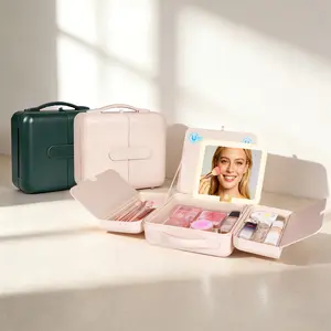 Magnetic Mirror Travel Makeup Bag, All-in-One Moving Vanity Case with 3 Color LED Lights, Rechargeable Portable Cosmetic Organizer, Adjustable Brightness Large Capacity Bag, Professional Makeup Artist Essentials, Perfect Gift for Women & Girls.