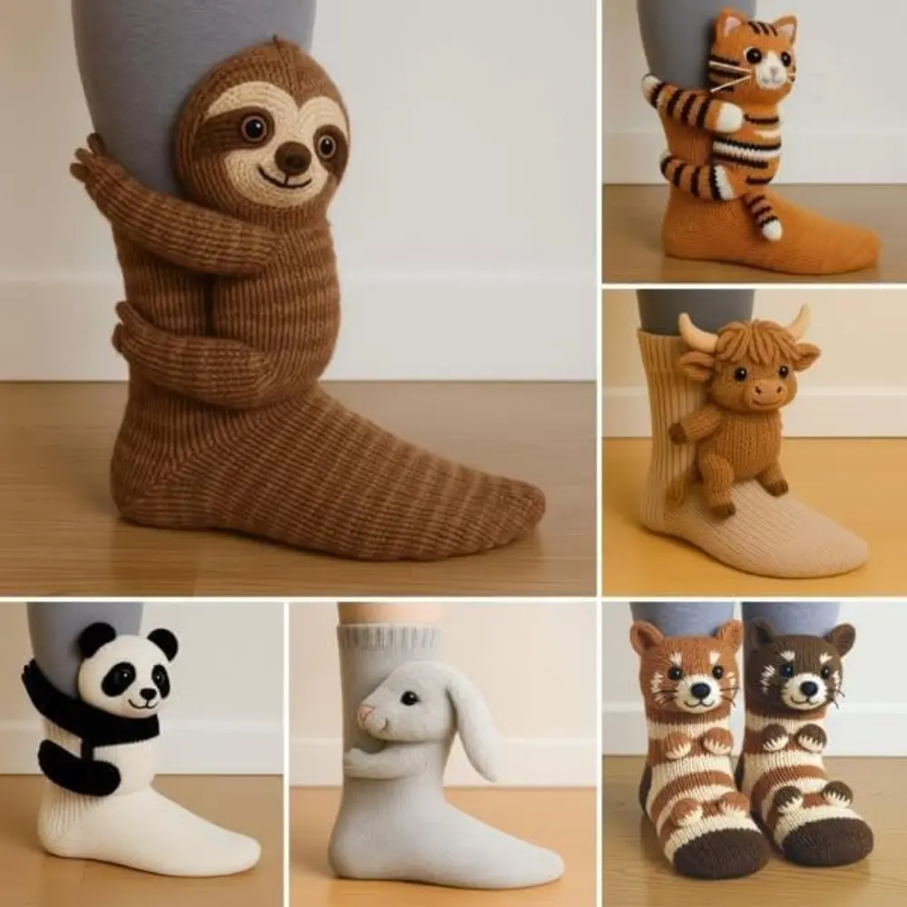 3D Knit Animal Socks Knitted Plush Pattern - Cute Quirky Design Soft Durable Unisex One Size Fits All for Womenswear Love tiktokshopbacktoschool
