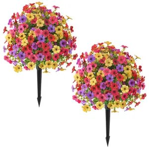 Spring & Summer Artificial Garden Stake with Realistic Flowers, UV Resistant, Windproof, Durable Spike, Low-Maintenance Outdoor Decor
