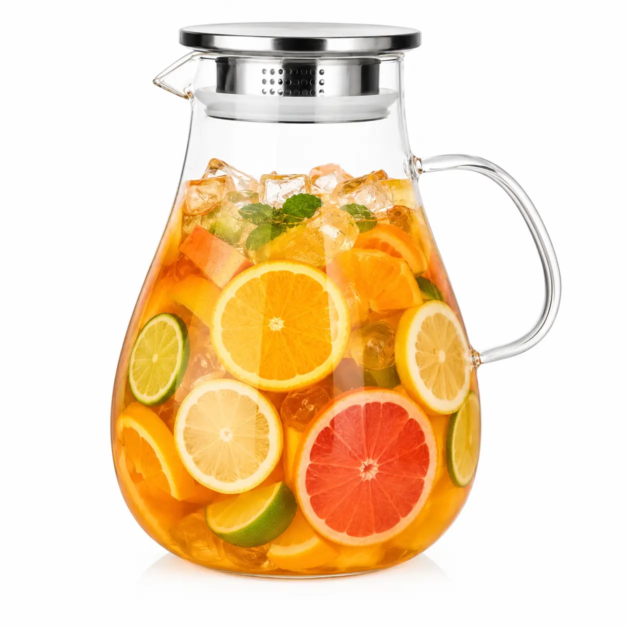 84 FL OZ Glass Pitcher with Lid and Handle, 2.5L Water Pitcher for Fridge, Ice Tea Carafe for Cold Brew, Drinks, Lemonade, Juice, Coffee, Beverage, Fruit, Clear, Borosilicate sohochic