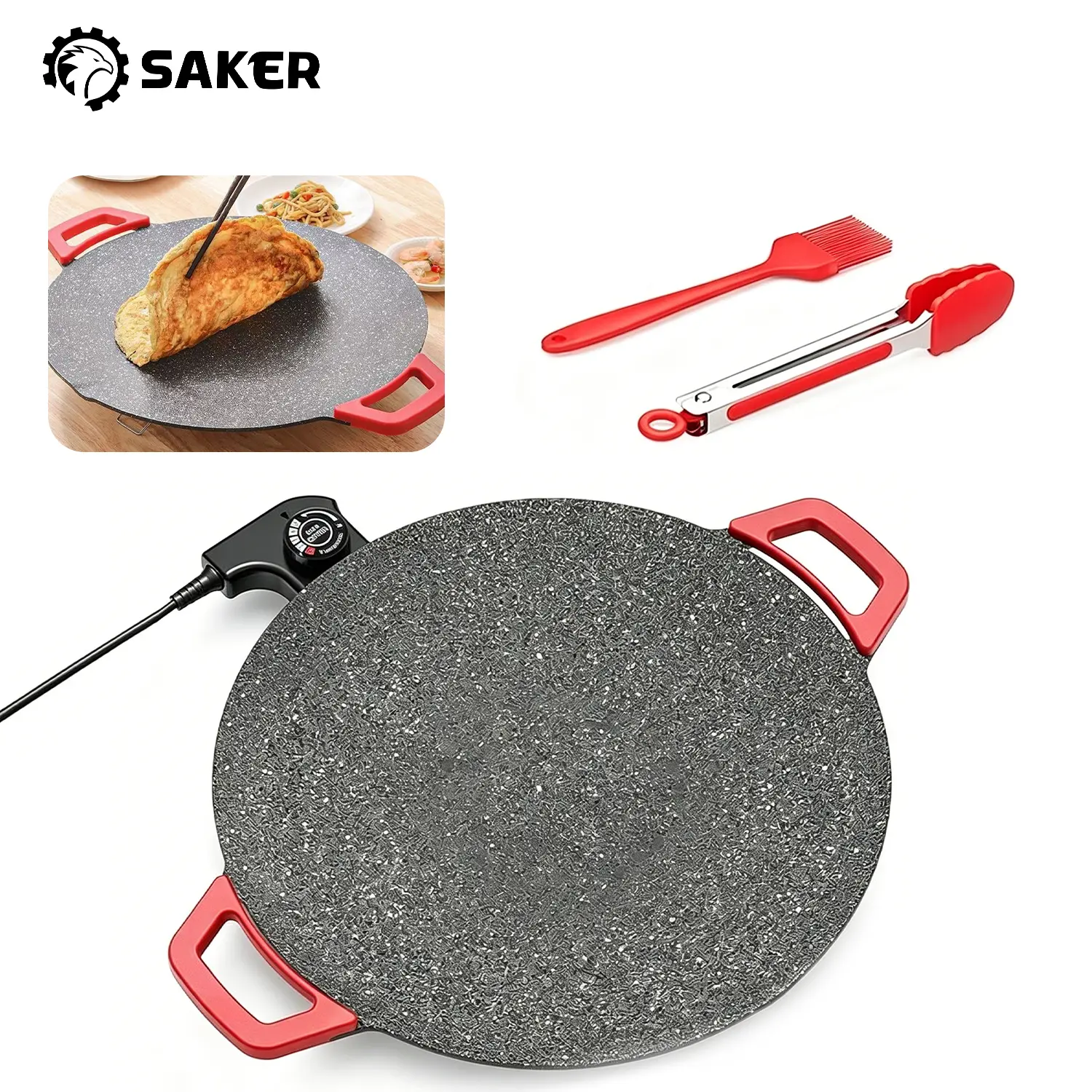 Saker 1500W Portable Smokeless Indoor Electric Korean BBQ Grill - Non-Stick Pan, Adjustable Temperature Control, Universal Fry Griddle for Home Cooking