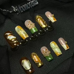 Moonovate | VIRIDITY 10pcs Handmade Press On Nails Square Nails REUSABLE 3D Gel Fake Nails Acrylic Press On Nails											