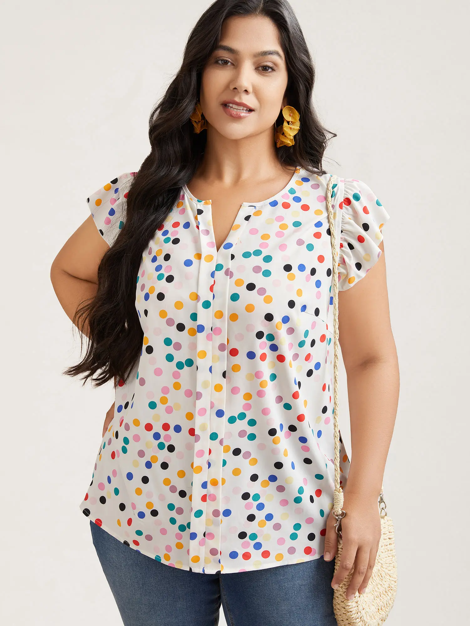 【Summer Turn-Up】BlOOMCHIC Plus Size Polka Dot Flutter Sleeve Blouse [M-6X] 2026 Summerfinds
