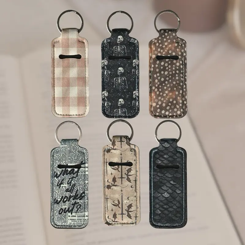 Keychain Lip Balm Holder - Assorted Multiple Designs, Neutral and Dark Color Options