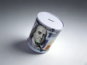 $100 Dollar Bill Piggy Bank  Coin  cash Saving Money Currency Benjamin Franklin Tin Can Banknote Jar