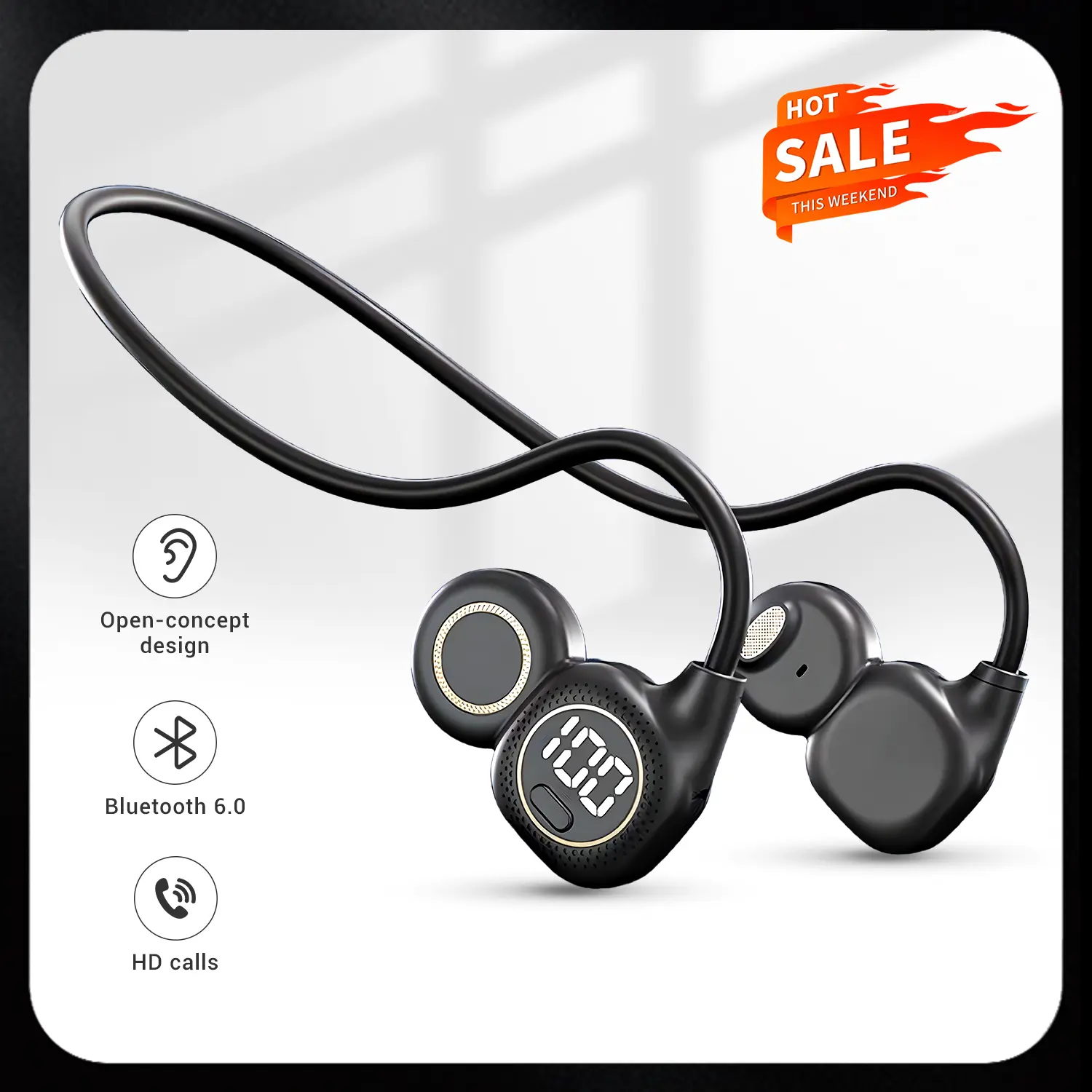 Open-Ear Neckband Headphones Bluetooth 6.0, Wireless Air Conduction Headphones with LED Battery Display, HiFi Stereo Sound, ENC Clear Calls, Lightweight Secure Fit, Sweatproof Sports Headphones for Running, Gym, Workout, Cycling & Driving