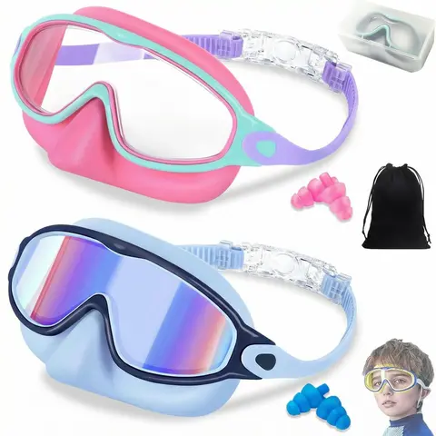 MARISUN 2 Pack Kids Swim Goggles with Nose Cover for 3-15 Anti-UV Anti-Fog Pool Water Swimming Goggles Boys Girls Youth Toddler summerwins, Swim Glasses, Anti-Fog Uv