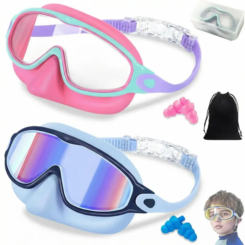 MARISUN 2 Pack Kids Swim Goggles with Nose Cover for 3-15 Anti-UV Anti-Fog Pool Water Swimming Goggles Boys Girls Youth Toddler summerwins, Swim Glasses, Anti-Fog Uv