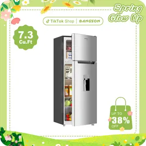 BANGSON 7.3 Cu.Ft Refrigerator with Water Dispenser, 2 Door Refrigerator,  ice maker machine, Low Noise, Fridge for Office, Kitchen, and Home, Black, Silver