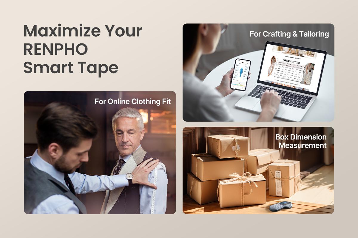 RENPHO Upgraded Smart Body Measuring Tape with Large Display, Spring Glow Up Gym Gifts Bluetooth Home User Health Equipment, Measure Circumference Length, 60in /150cm