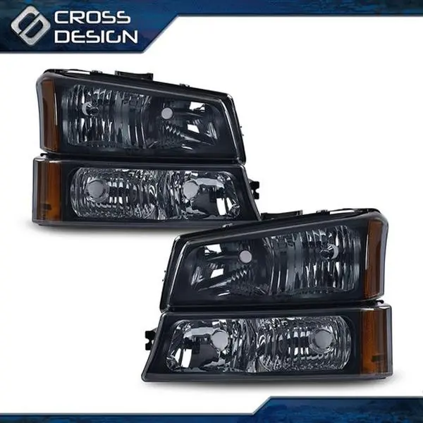 CROSSDESIGN Black Corner Headlight Lamps Set - Automotive Headlight Assemblies, Truck Lights, Vehicle-Specific Fit for 2003-2005 Chevy Silverado 1500, 2003-2006 Chevy Avalanche 1500, Direct Bolt-On OE Replacement Car Lighting Accessory, Car Lighting Acces