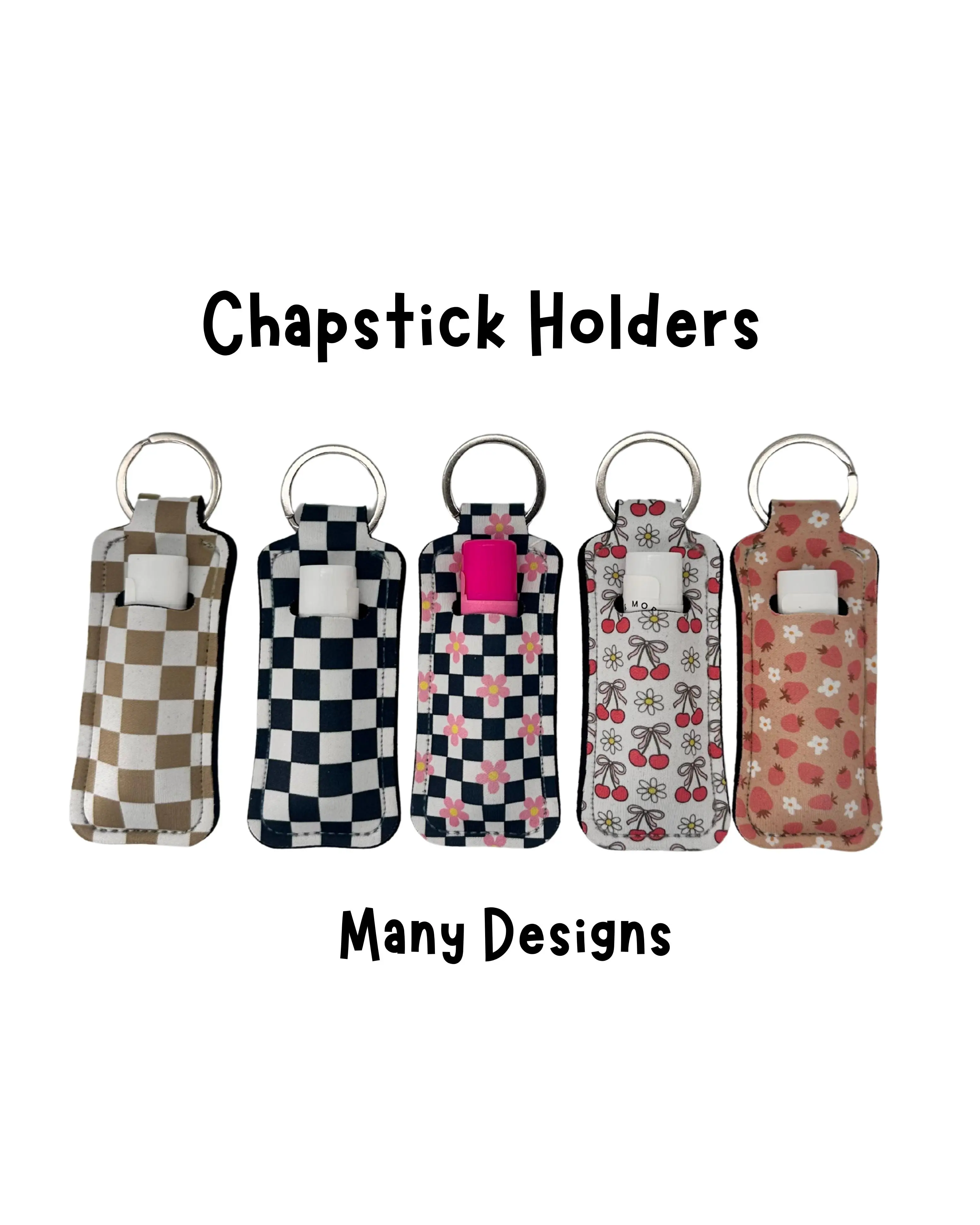 Chapstick Holder Keychain in Fabric, Creative Blue Wildflowers Print, Sublimated Accessory for a Personalized Look, Blue Flowers, Diverse Prints, Fabric Body, Secure Holder, Sublimated Art, 3.94In X 1.57In, Cute