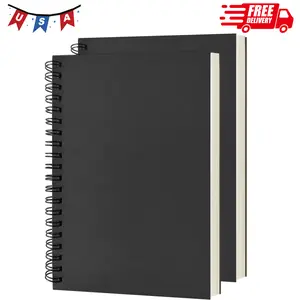 Blank Spiral Notebook, 2-Pack, Soft Cover, 100 Pages / 50 Sheets, 7.5 inch x 5.1 inch, 100GSM, (Black)