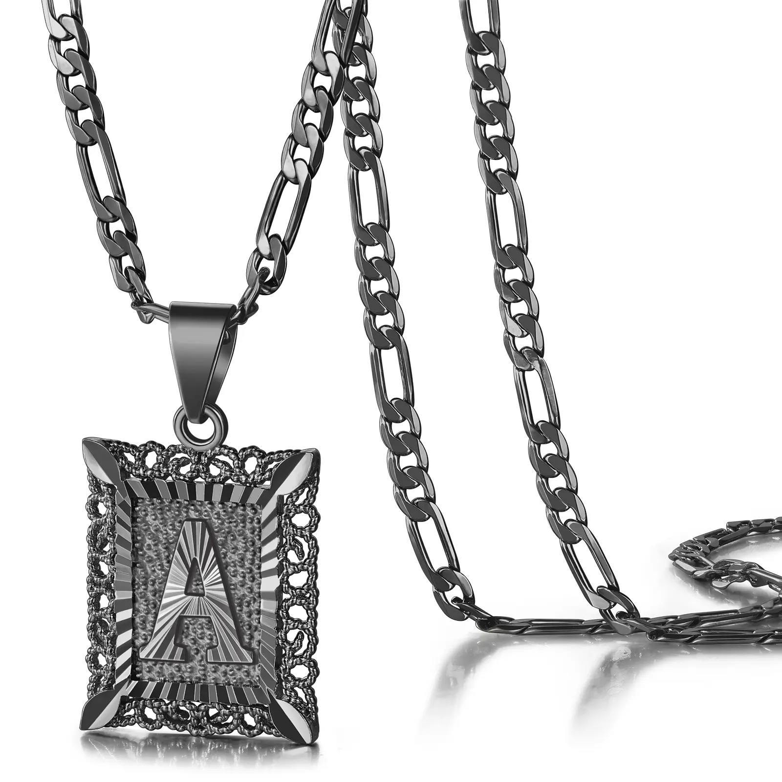 KissYan Initial Letter Pendant Necklace for Men Women, 14K Gold Plated Square Capital Monogram Necklace Alphabets from A-Z Figaro Chain Jewelry