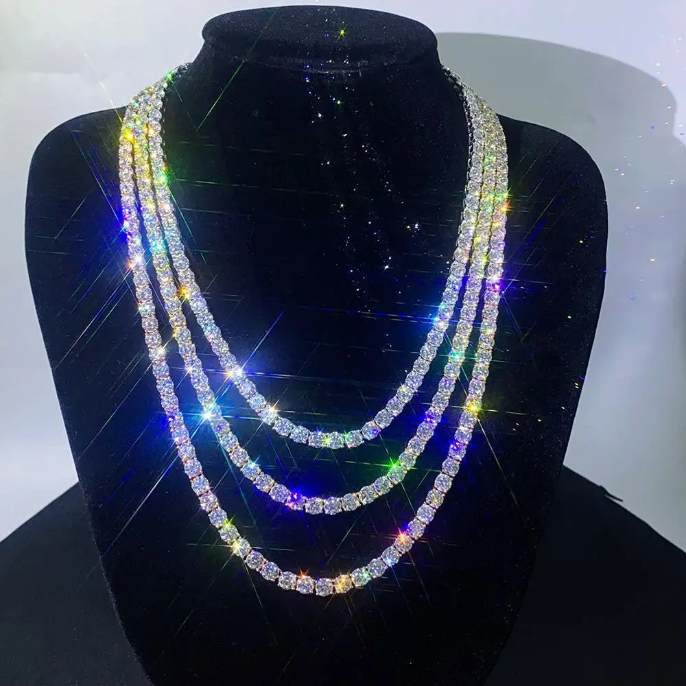 Women's 925 Pure Sterling Silver GRA-Certified Moissanite Tennis Necklace - 2/3/4/5mm Multi-Size, High-Fire Moissanite Jewelry