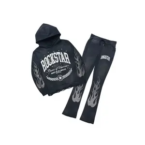 Strass Black Rhinestone Hoodie/Stacked Pant Track Set
