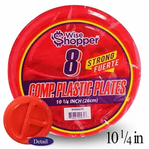 Wise Shopper Red Plates 8 Strong Fuerte Comp Plastic Plates 10 1/4 Inch 26cm WS00474