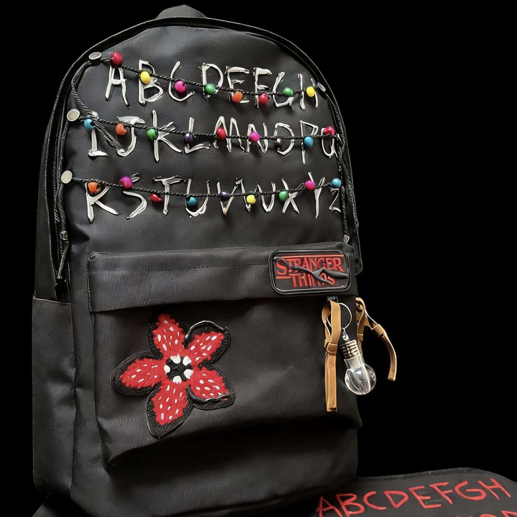Stranger Things Backpack Shopping Bag Travel Bag Schoolbag Student WorkStudy Backpack Large Capacity Simple Design Red and Black Flower Pattern.
