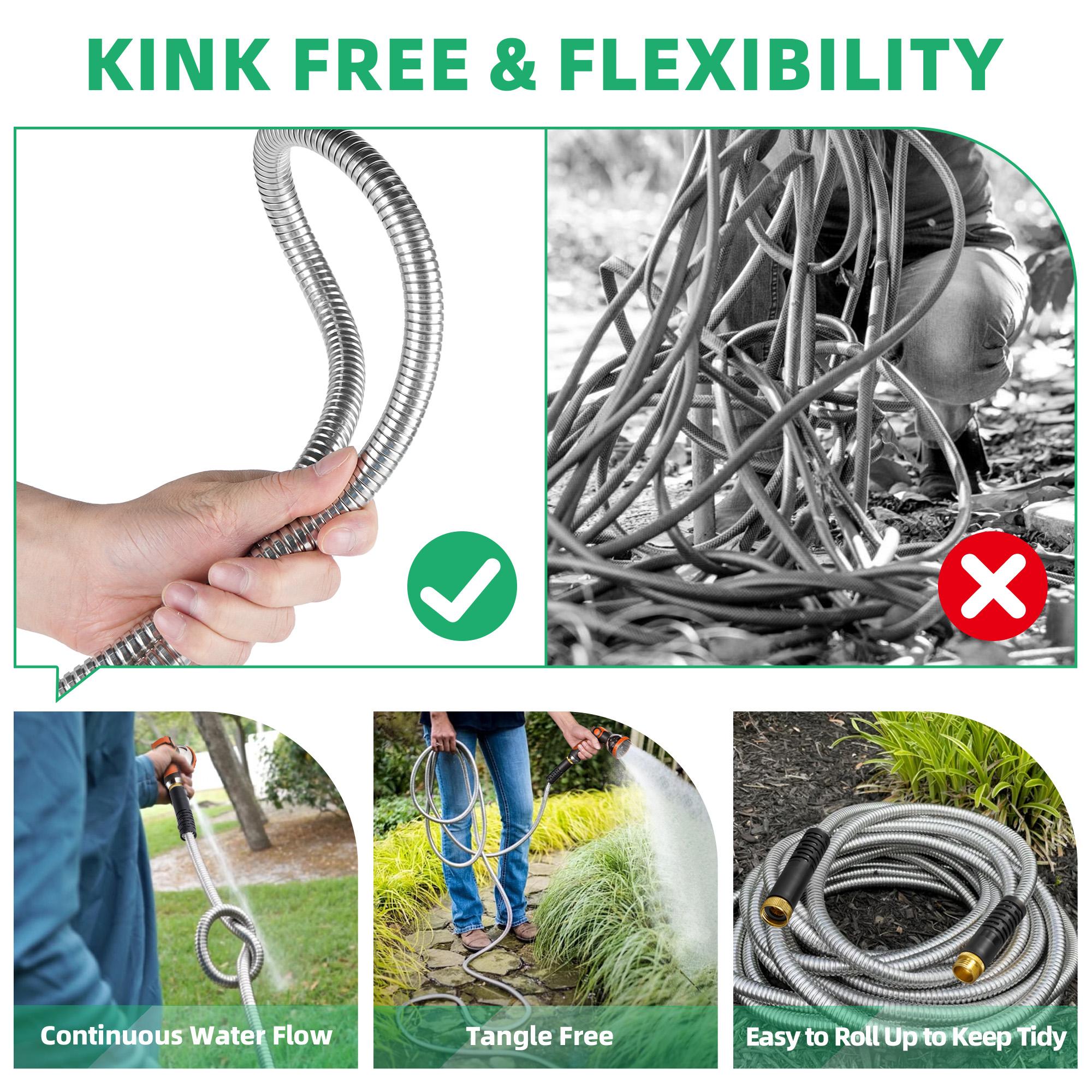 Garden Hose 50/100 ft Metal - Stainless Steel Water Hose Flexible Heavy Duty Garden Hose Collapsible and No Kink Water Pipe Handle Home Adjustable Nozzle Kink Resistant Hose Garden Hose 50/100 ft Metal - Stainless Steel Water Hose Flexible Heavy Duty Garden Hose Collapsible and No Kink Water Pipe Handle Home Adjustable Nozzle Kink Resistant Hose