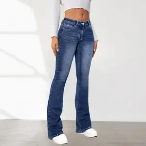 2025 Temperament Commute Jeans Women's Washed Slim Fit Slim Bootcut Trousers Bottoms Womenswear