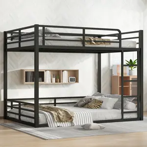 Metal Bunk Bed, Full over Full Floor Bunk Bed Frame,Heavy-Duty Bunk Bed for  Teens, Adults, Noise-reduced Design, Black