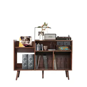 Giratree 45.2” Mid-Century Vinyl Record Player Stand, Engineered Wood Turntable Table with Solid Wood Legs, Large Record Storage Cabinet Holds Up to 300 Albums, Modern Record Console for Living Room, Bedroom, Studio