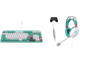ASUS TUF Gaming K3 Gen II Hatsune Miku Edition Optical-Mechanical RGB Keyboard with IP57 Waterproof and Dust Resistance ASUS TUF GAMING H1 GEN II HATSUNE MIKU EDITION, Wired Gaming Headset with 40 mm ASUS Essence Drivers, Virtual 7.1 surrou