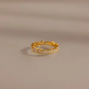 Art Deco Rhythm Ring by Caitlyn Minimalist - Vintage Baguette Diamond Chandelier Ring in 18K Gold Finish - Wedding Jewelry - Gift for Her