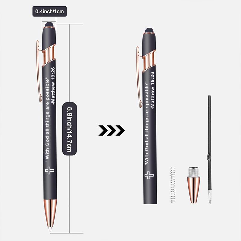 10Pcs Incentivized retractable metal ballpoint pen, touchscreen compatible, suitable for sacred scriptures, verses and cross badges, smooth writing, ideal as a faith gift for adults.