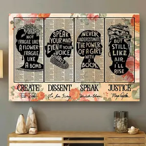 Vinatge Floral Theme Inspirational Quotes Poster/Canvas Wall Art-Frida Kahlo, RBG Ruth Bader Ginsburg-Women Who Make History-Feminist Poster
